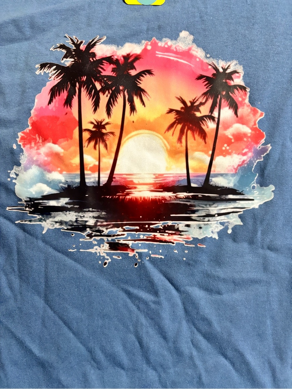 NEW Tropical Sunset Palm Tree Graphic Tee - Blue size Medium